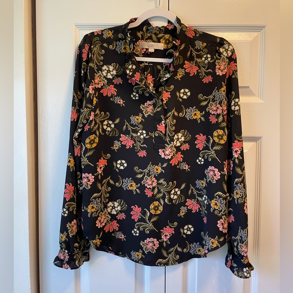 LOFT Black Floral Blouse